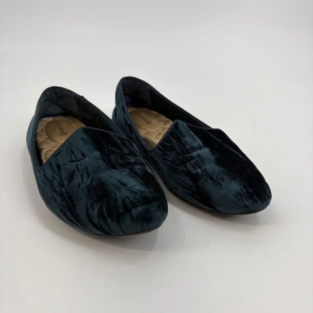 Women's Birdies The Heron‎ Crushed Blue Velvet Flats Size 7 - Picture 2 of 10